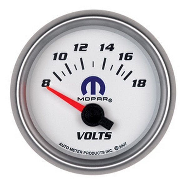 AUTOMETER 2-1/16", White Dial/Silver Bezel, Short Sweep Electrical, 8-18 Volts Auto Meter Mopar Voltmeter Gauge AU880035 SR