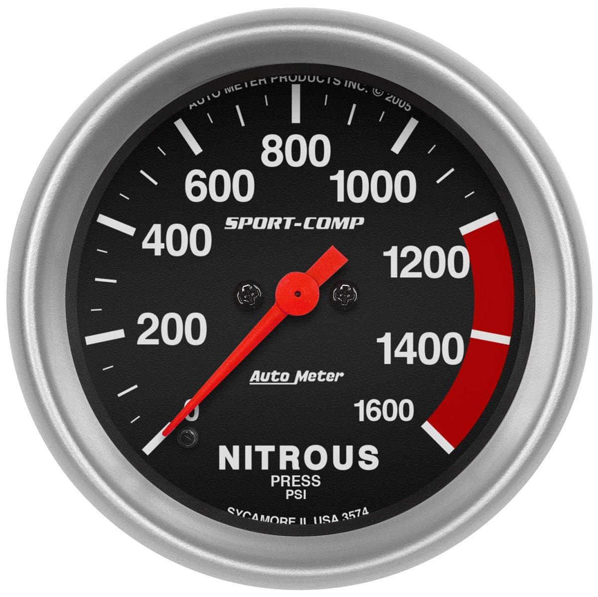 AUTOMETER 2-5/8", Full Sweep Electric, 0-1600 psi Auto Meter Sport-Comp Series Nitrous Pressure Gauge AU3574 SR