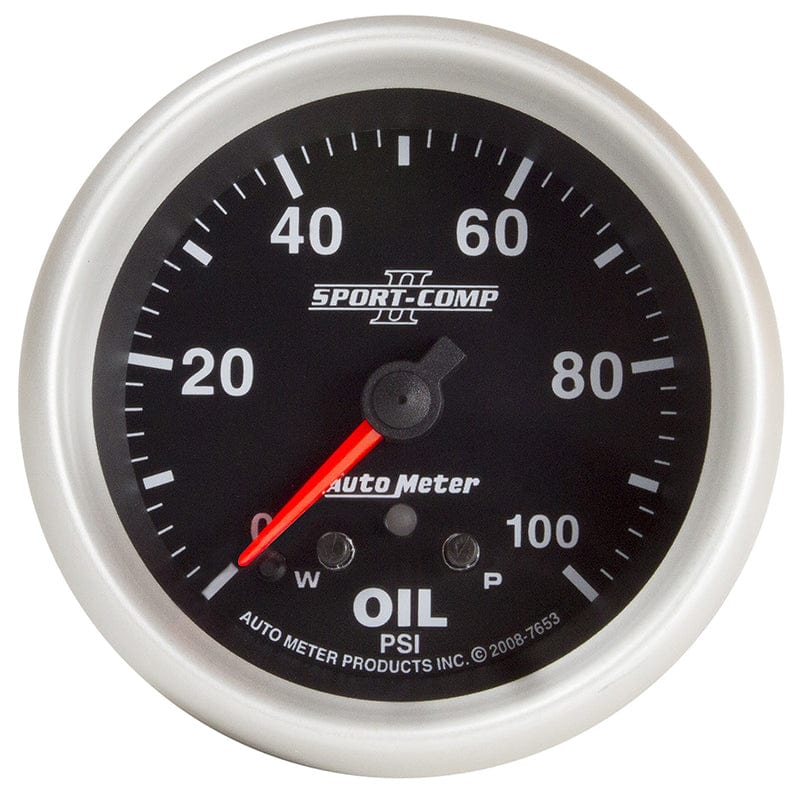 AUTOMETER 2-5/8", Full Sweep Electric, Peak Memory and Warning, 0-100 psi Auto Meter Sport-Comp II Oil Pressure Gauge AU7653 SR