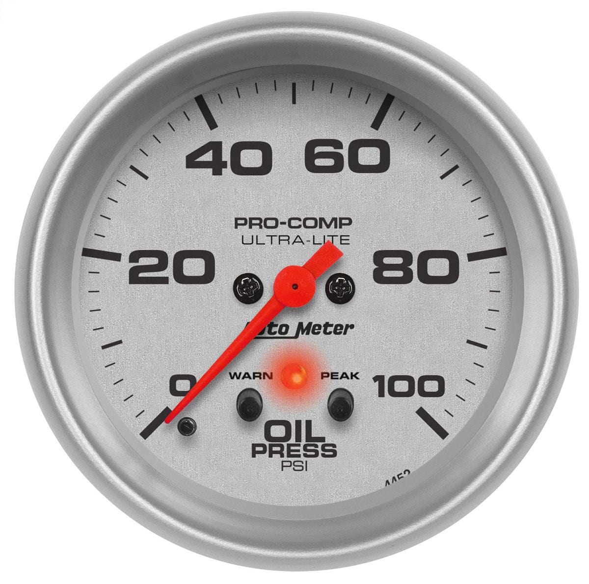 AUTOMETER 2-5/8", Full Sweep Electric, Peak Memory and Warning, 0-100 psi Auto Meter Ultra-Lite Series Oil Pressure Gauge AU4452 SR