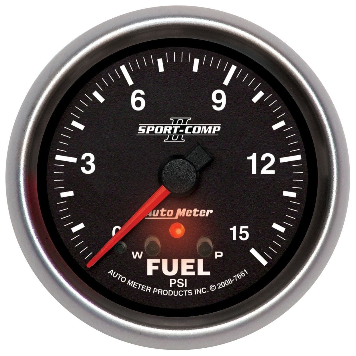 AUTOMETER 2-5/8", Full Sweep Electric, Peak Memory and Warning, 0-15 psi Auto Meter Sport-Comp II Fuel Pressure Gauge AU7661 SR
