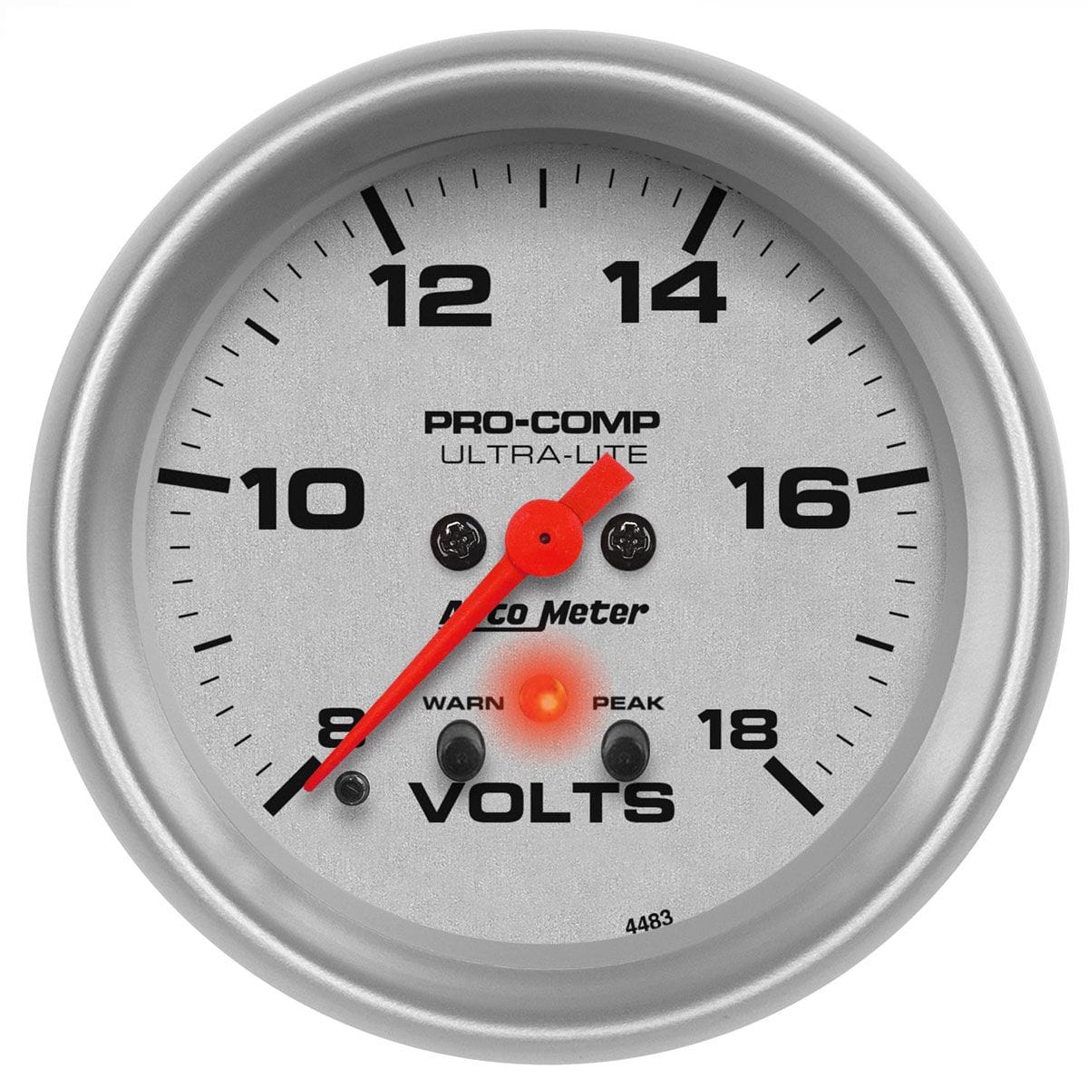 AUTOMETER 2-5/8", Full Sweep Electric, Peak Memory and Warning, 8-18 volts Auto Meter Ultra-Lite Series Voltmeter Gauge AU4483 SR