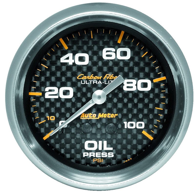 AUTOMETER 2-5/8", Full Sweep Mechanical, 0-100 psi Auto Meter Carbon Fiber Series Oil Pressure Gauge AU4821 SR