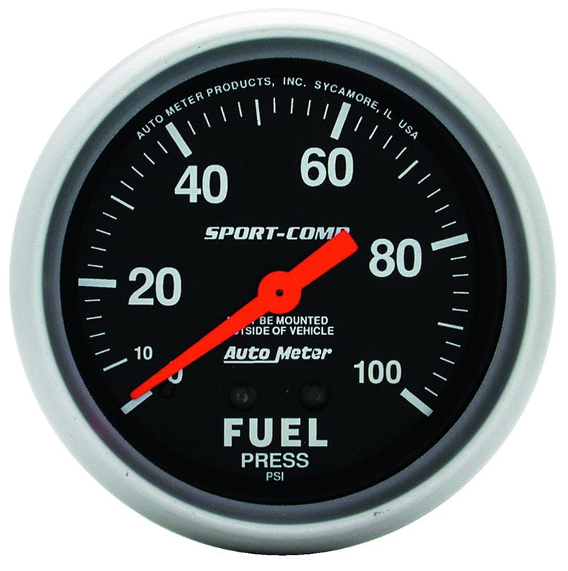 AUTOMETER 2-5/8", Full Sweep Mechanical, 0-100 psi Auto Meter Sport-Comp Series Fuel Pressure Gauge AU3412 SR