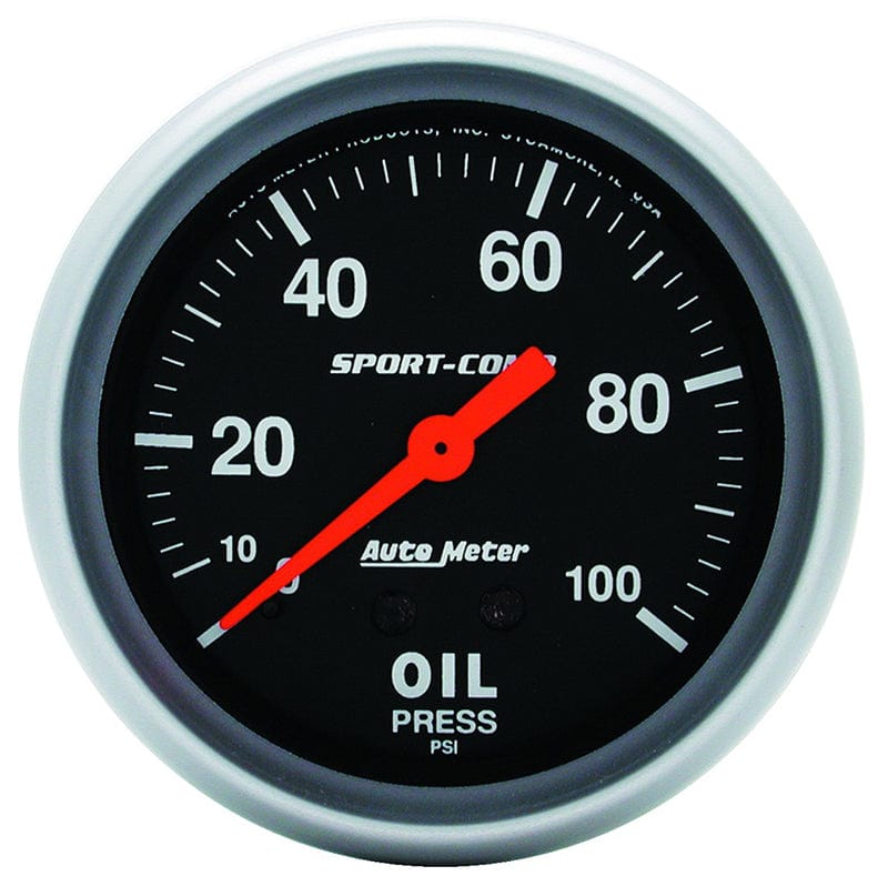 AUTOMETER 2-5/8", Full Sweep Mechanical, 0-100 psi Auto Meter Sport-Comp Series Oil Pressure Gauge AU3421 SR