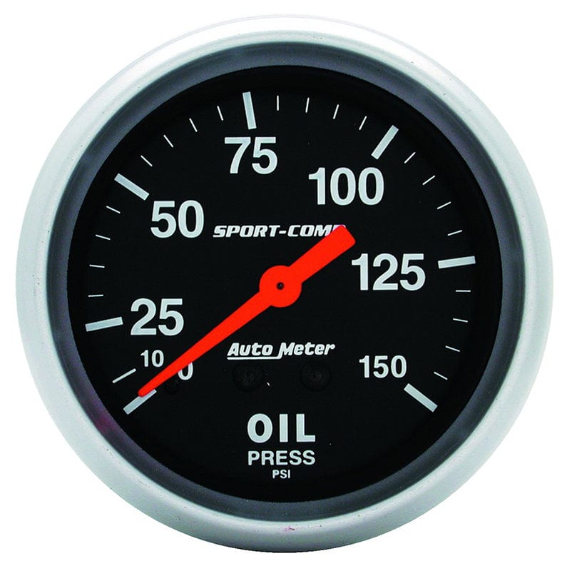 AUTOMETER 2-5/8", Full Sweep Mechanical, 0-150 psi Auto Meter Sport-Comp Series Oil Pressure Gauge AU3423 SR