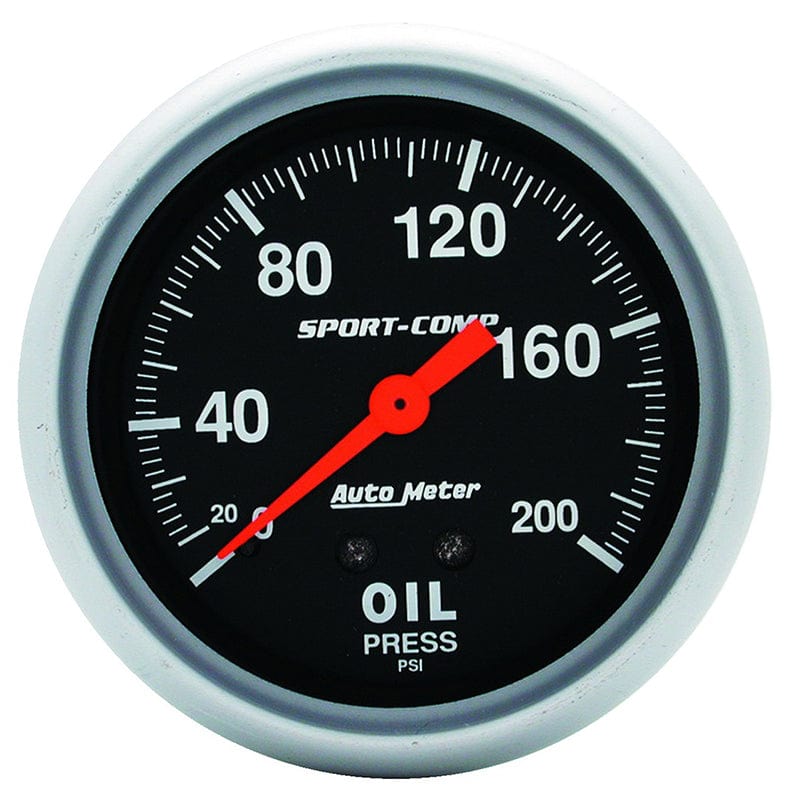 AUTOMETER 2-5/8", Full Sweep Mechanical, 0-200 psi Auto Meter Sport-Comp Series Oil Pressure Gauge AU3422 SR