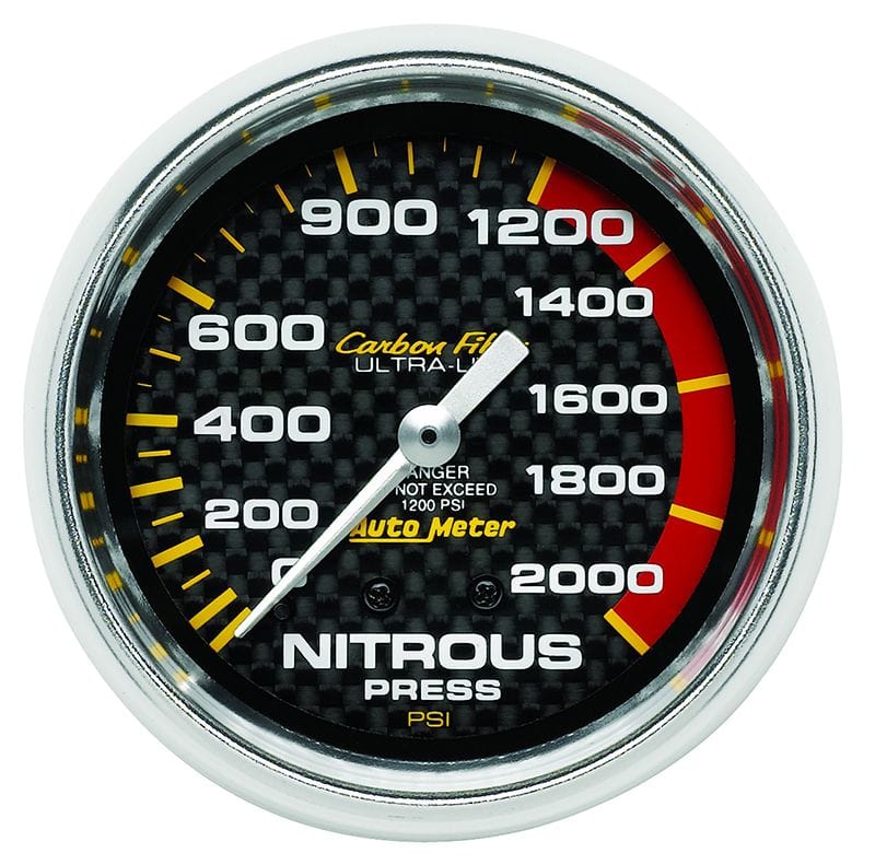AUTOMETER 2-5/8", Full Sweep Mechanical, 0-2000 psi Auto Meter Carbon Fiber Series Nitrous Pressure Gauge AU4828 SR