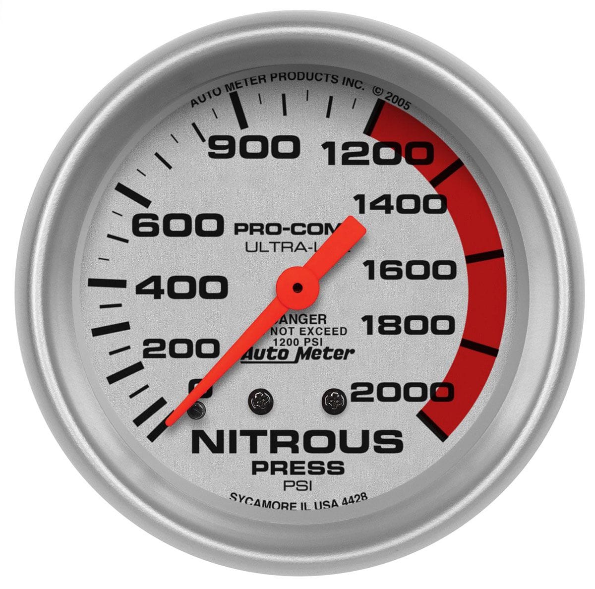 AUTOMETER 2-5/8", Full Sweep Mechanical, 0-2000 psi Auto Meter Ultra-Lite Series Nitrous Pressure Gauge AU4428 SR