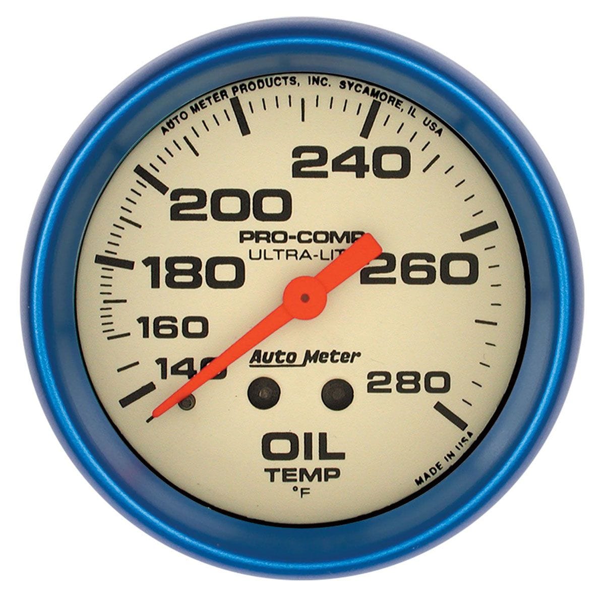 AUTOMETER 2-5/8", Full Sweep Mechanical, 140-280°F Auto Meter Ultra-Nite Series Oil Temperature Gauge AU4541 SR