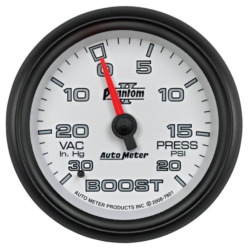 AUTOMETER 2-5/8", Full Sweep Mechanical, 30 In. Hg./20 psi Auto Meter Phantom II Series Boost/Vacuum Gauge AU7801 SR