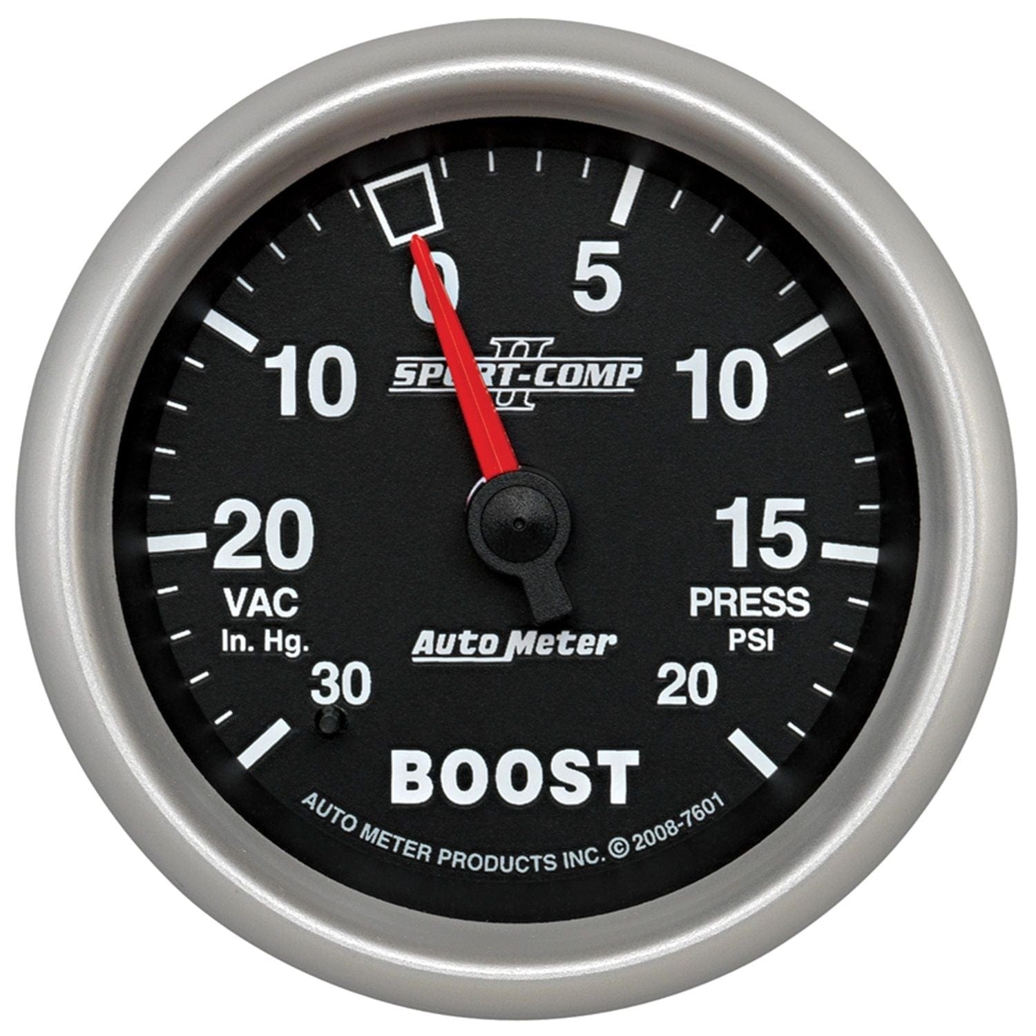 AUTOMETER 2-5/8", Full Sweep Mechanical, 30 In. Hg./20 psi Auto Meter Sport-Comp II Boost/Vacuum Gauge AU7601 SR