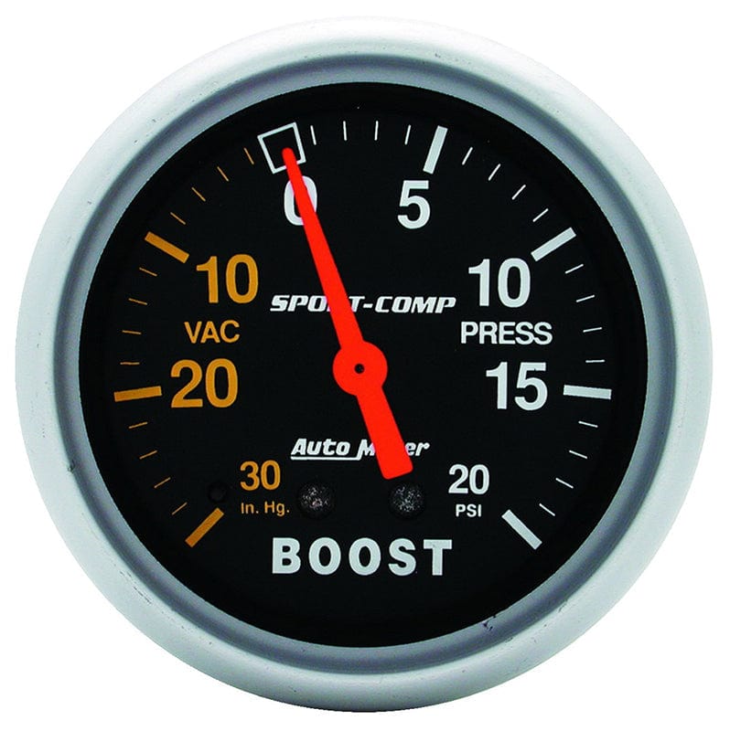 AUTOMETER 2-5/8", Full Sweep Mechanical, 30 In. Hg./20 psi Auto Meter Sport-Comp Series Boost/Vacuum Gauge AU3401 SR