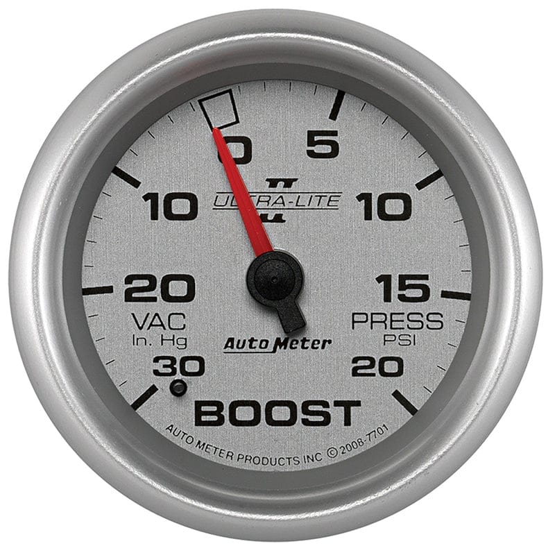 AUTOMETER 2-5/8", Full Sweep Mechanical, 30 In. Hg/20 psi Auto Meter Ultra-Lite II Series Boost/Vacuum Gauge AU7701 SR