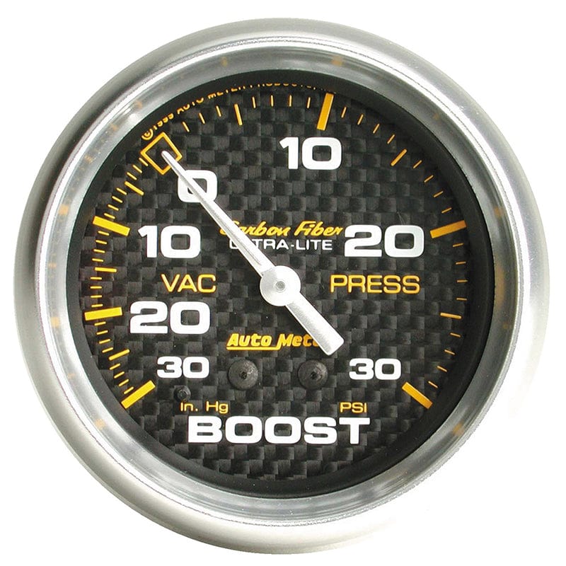 AUTOMETER 2-5/8", Full Sweep Mechanical, 30 In. Hg./30 psi Auto Meter Carbon Fiber Series Boost/Vacuum Gauge AU4803 SR