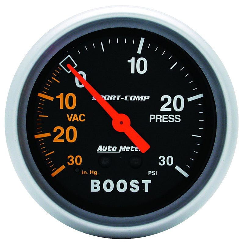 AUTOMETER 2-5/8", Full Sweep Mechanical, 30 In. Hg./30 psi Auto Meter Sport-Comp Series Boost/Vacuum Gauge AU3403 SR