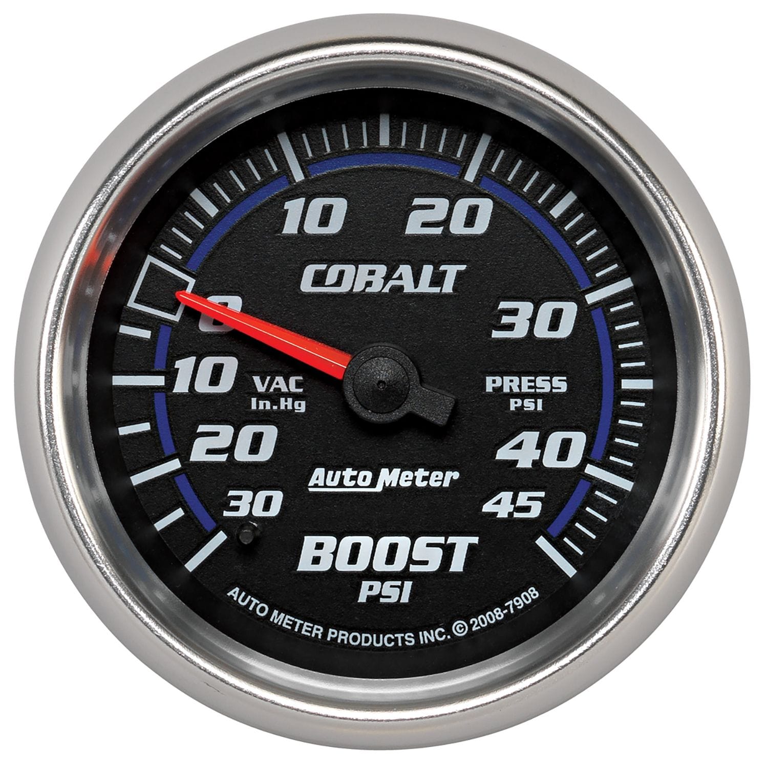 AUTOMETER 2-5/8", Full Sweep Mechanical, 30 In. Hg./45 psi Auto Meter Cobalt Series Boost/Vacuum Gauge AU7908 SR