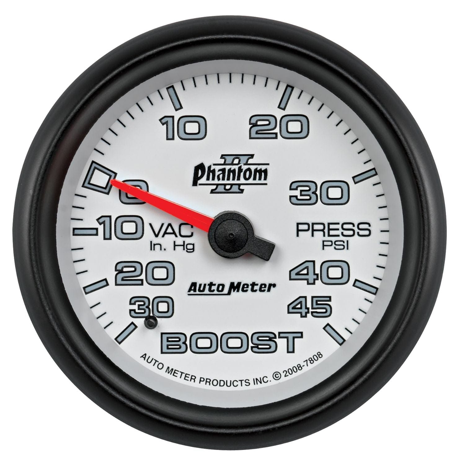 AUTOMETER 2-5/8", Full Sweep Mechanical, 30 In. Hg./45 psi Auto Meter Phantom II Series Boost/Vacuum Gauge AU7808 SR
