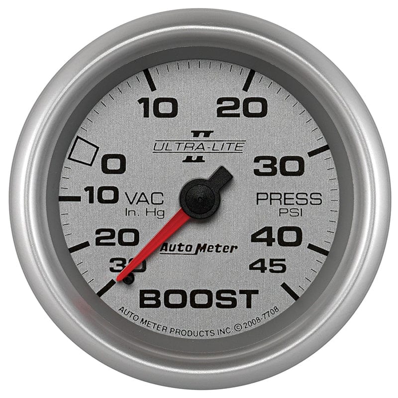 AUTOMETER 2-5/8", Full Sweep Mechanical, 30 In. Hg/45 psi Auto Meter Ultra-Lite II Series Boost/Vacuum Gauge AU7708 SR