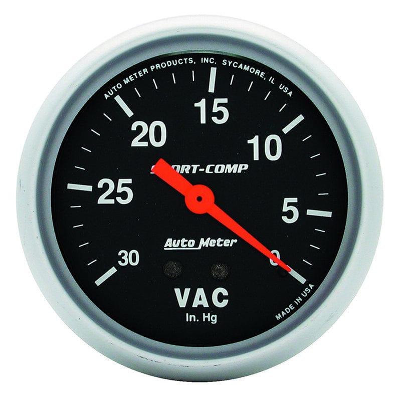 AUTOMETER 2-5/8", Full Sweep Mechanical, 30 In. Hg. Auto Meter Sport-Comp Series Vacuum Gauge AU3484 SR