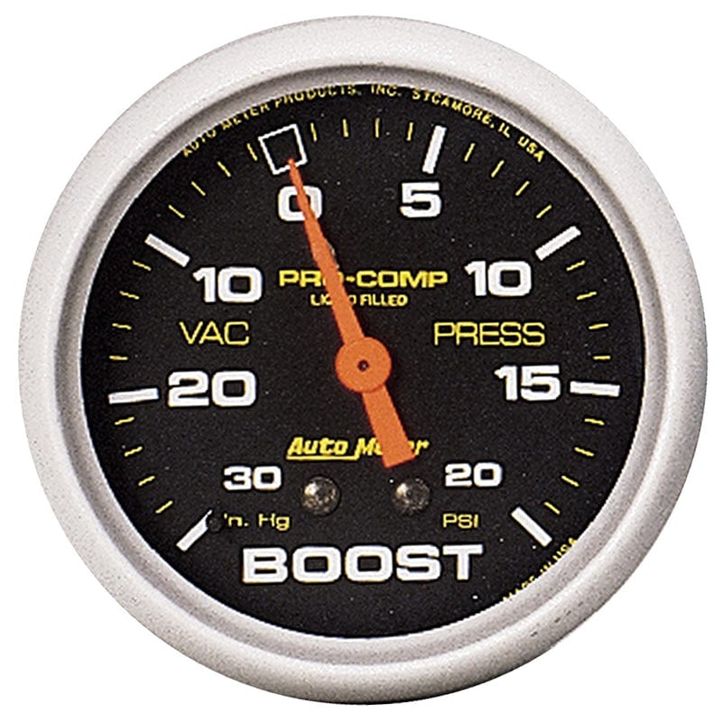AUTOMETER 2-5/8", Liquid Filled Mechanical, 30 In. Hg/20 psi Auto Meter Pro-Comp Series Boost/Vacuum Gauge AU5401 SR