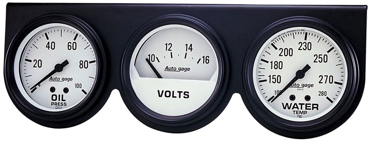 AUTOMETER 2-5/8", Mechanical, White Dial, Oil Pressure, Water Temperature, Volt Auto Meter Auto gage Three-Gauge Console AU2328 SR