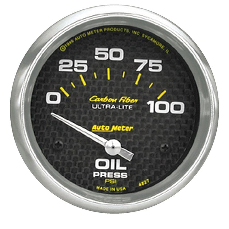 AUTOMETER 2-5/8", Short Sweep Electric, 0-100 psi Auto Meter Carbon Fiber Series Oil Pressure Gauge AU4827 SR