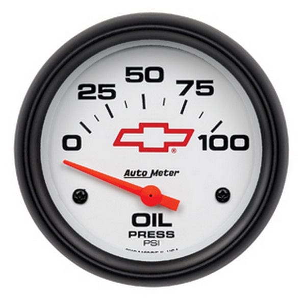 AUTOMETER 2-5/8", White Dial, Short Sweep Electric, 0-100 psi Auto Meter Chev Bow-Tie Oil Pressure Gauge AU5827-00406 SR