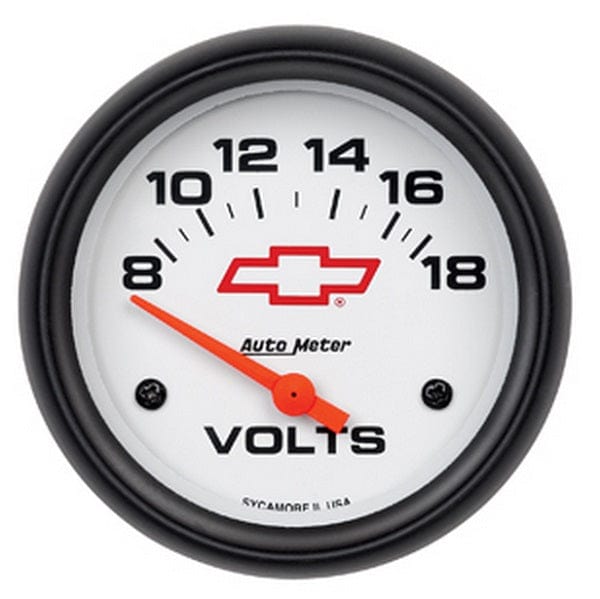 AUTOMETER 2-5/8", White Dial, Short Sweep Electrical, 8-18 Volts Auto Meter Chev Bow-Tie Voltmeter Gauge AU5891-00406 SR