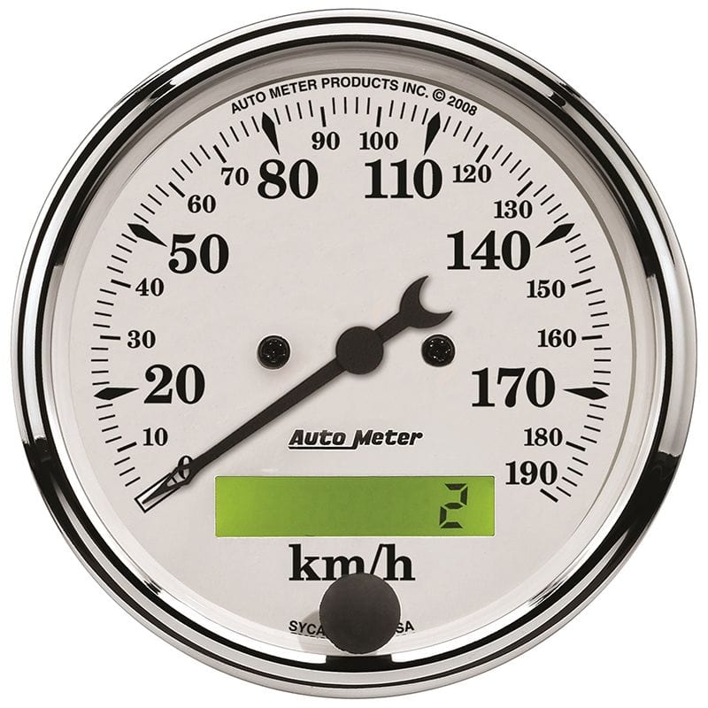 AUTOMETER 3-1/8", In-Dash, Electric, Programmable, 0-190 kph Auto Meter Old Tyme White Speedometer AU1688-M SR