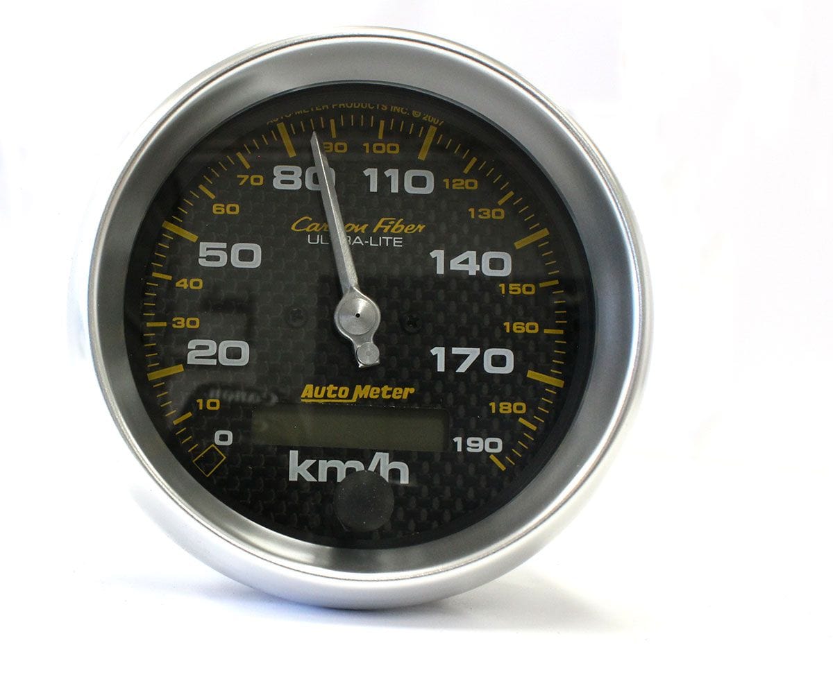 AUTOMETER 3-3/8", In-Dash, Electric, Programmable, 0-190 km/h Auto Meter Carbon Fiber Series Speedometer AU4787-M SR