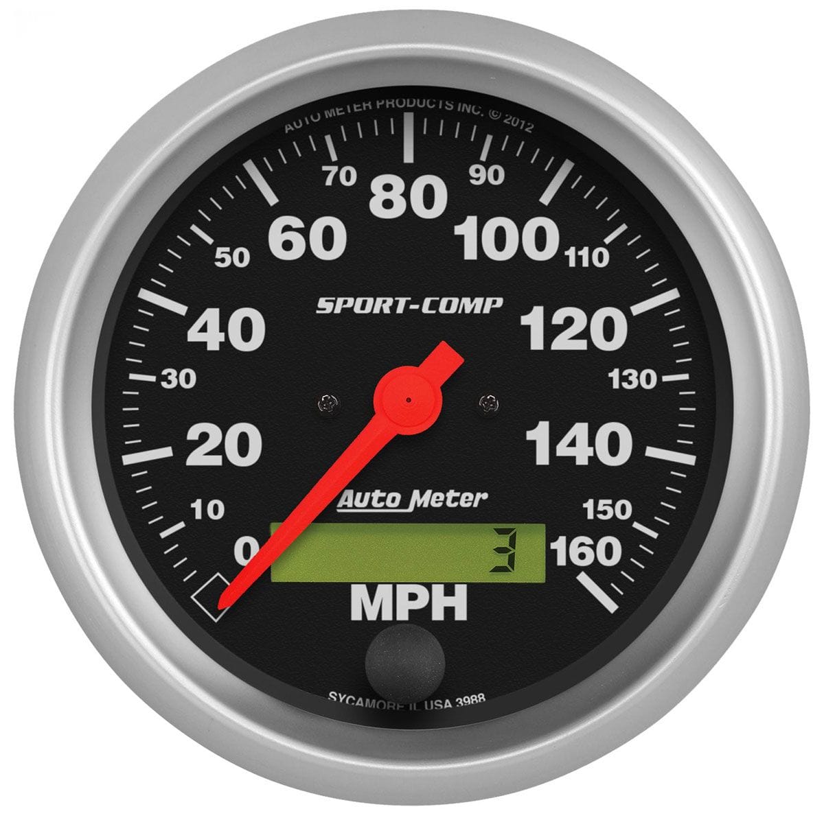 AUTOMETER 3-3/8", In-Dash, Electrical, Programmable, 0-160 mph Auto Meter Sport-Comp Series Speedometer AU3988 SR