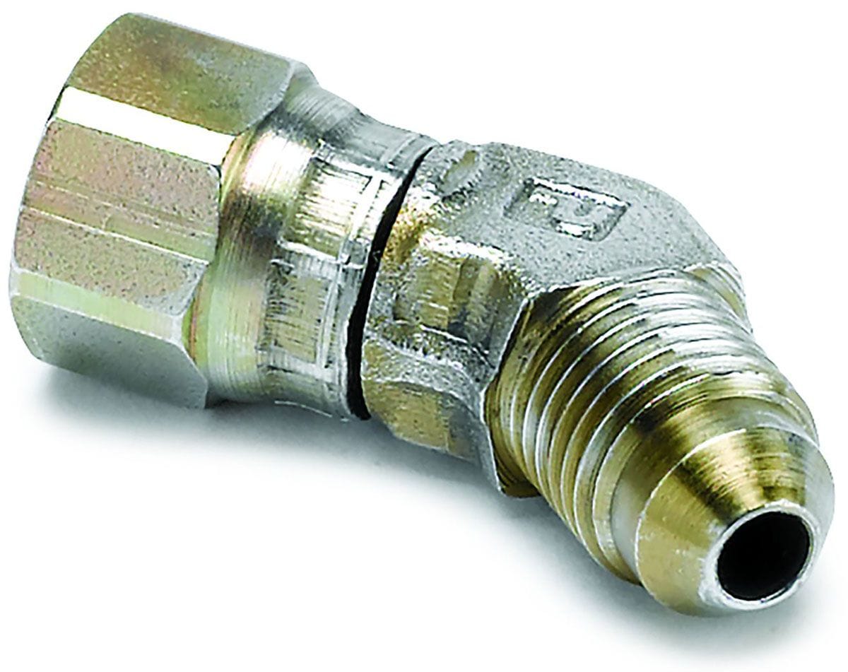 AUTOMETER -4AN elbow fitting, 45 deg. with swivel nut, Steel, Cadmium Plated Auto Meter Elbow Fitting AU3273 SR