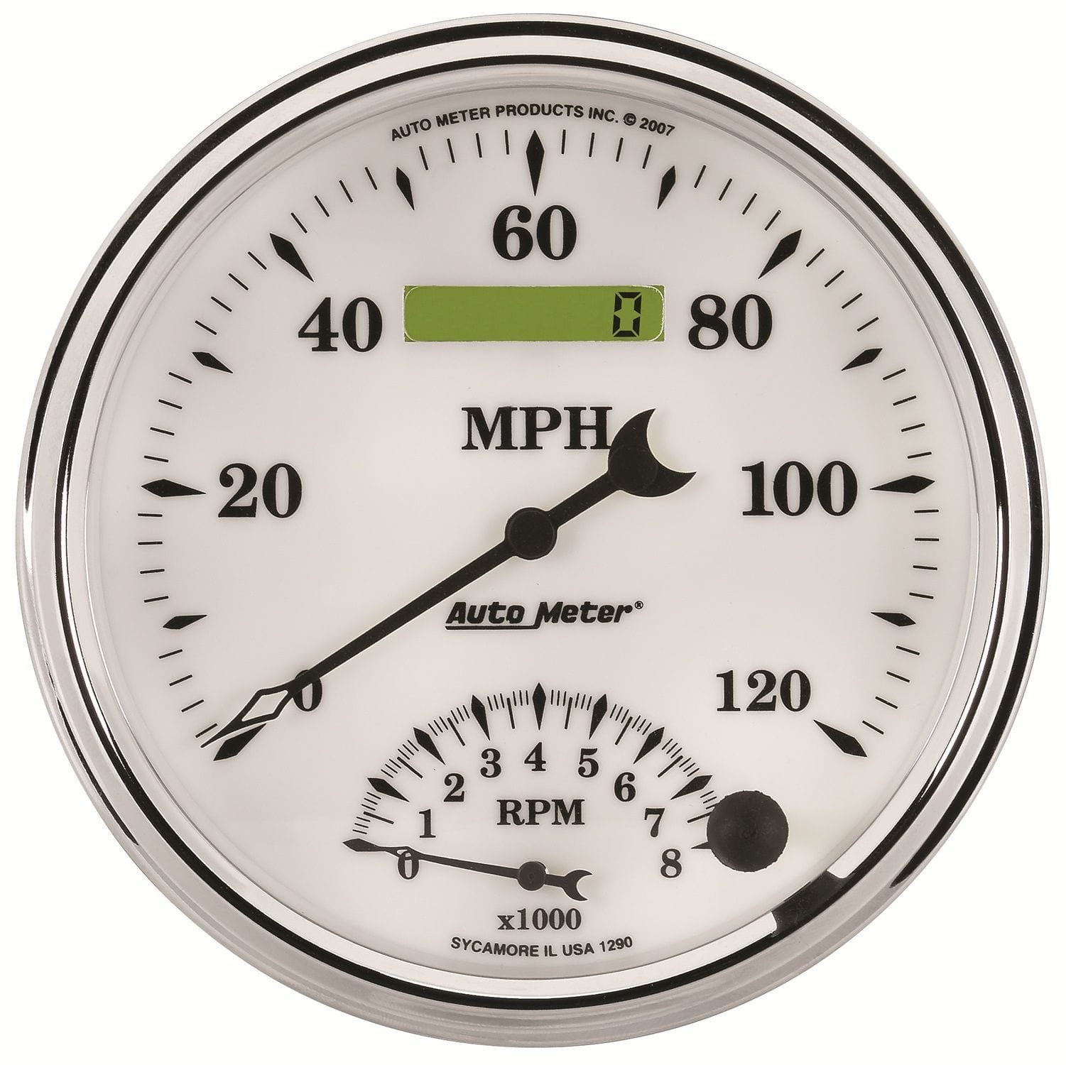 AUTOMETER 5", In-Dash, Electric, 0-120 mph, 0-8,000 rpm Auto Meter Old Tyme White II Tach Speedo Combo AU1290 SR