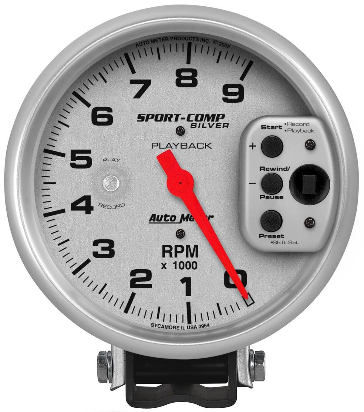 AUTOMETER 5", Pedestal Mount, 0-9,000 rpm Auto Meter Ultra-Lite Sport-Comp Silver Playback Tachometer AU3964 SR