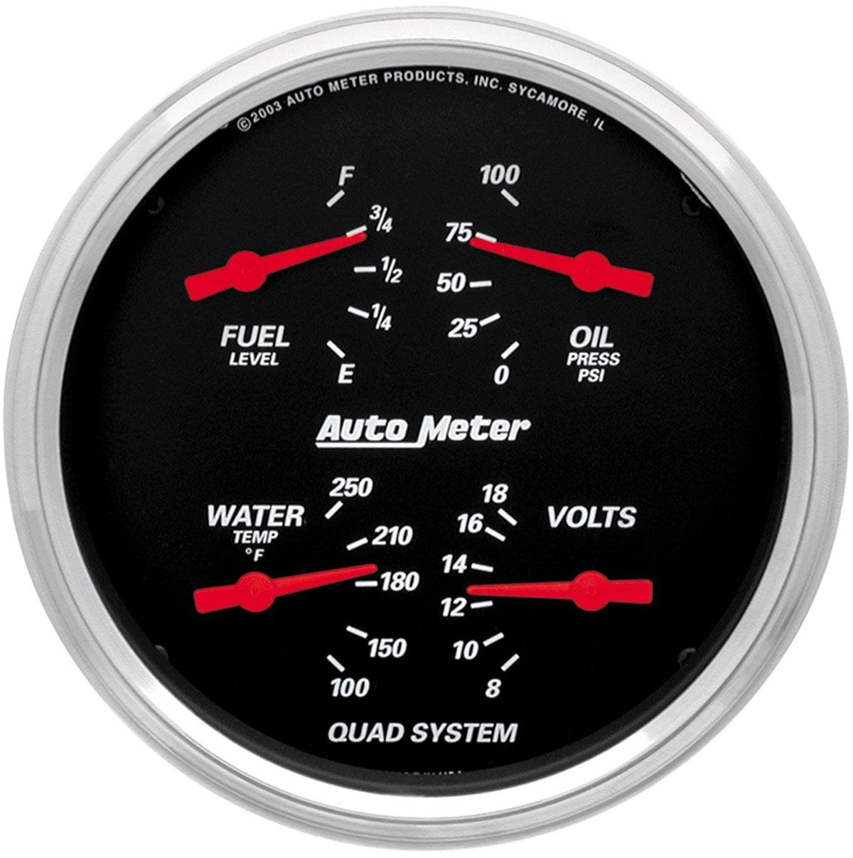 AUTOMETER 5", Short Sweep Electric, Fuel Level, Water Temperature, Oil Pressure Auto Meter Designer Black Series Quad Gauge AU1410 SR