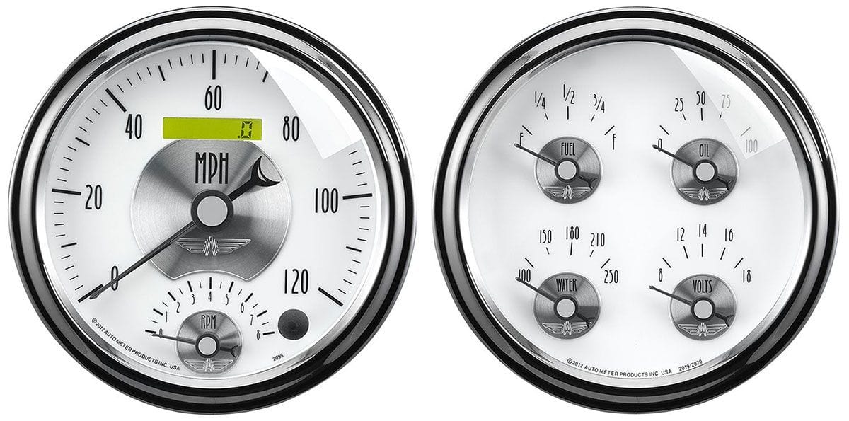 AUTOMETER 5", Speedometer, Fuel Level, Water Temperature, Oil Pressure, Voltmet Auto Meter Prestige Series - Pearl Quad Gauge/Speedometer Kit AU2008 SR