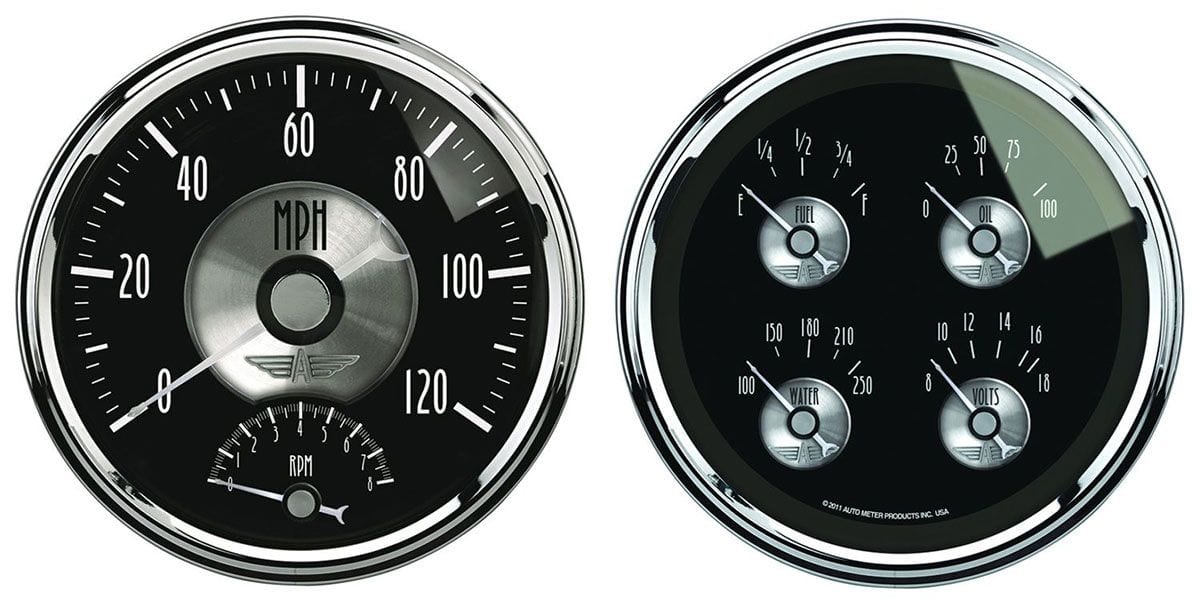 AUTOMETER 5", Speedometer With Tacho, Fuel Level, Water Temperature, Oil Pressu Auto Meter Prestige Series - Black Diamond Quad Gauge/Speedometer Kit AU2005 SR