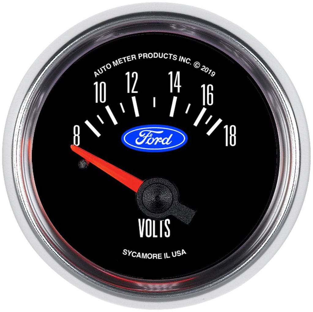 AUTOMETER 8-18 Volts Auto Meter Ford Logo Series 2-1/16" Voltmeter, Chrome Bezel AU880823 SR