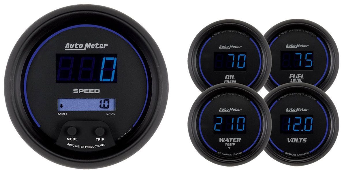 AUTOMETER Digital. Speedometer, Fuel Level, Oil Pressure, Water Temperature, Vo Auto Meter Cobalt Series Five Piece Kit Boxes AU6900 SR