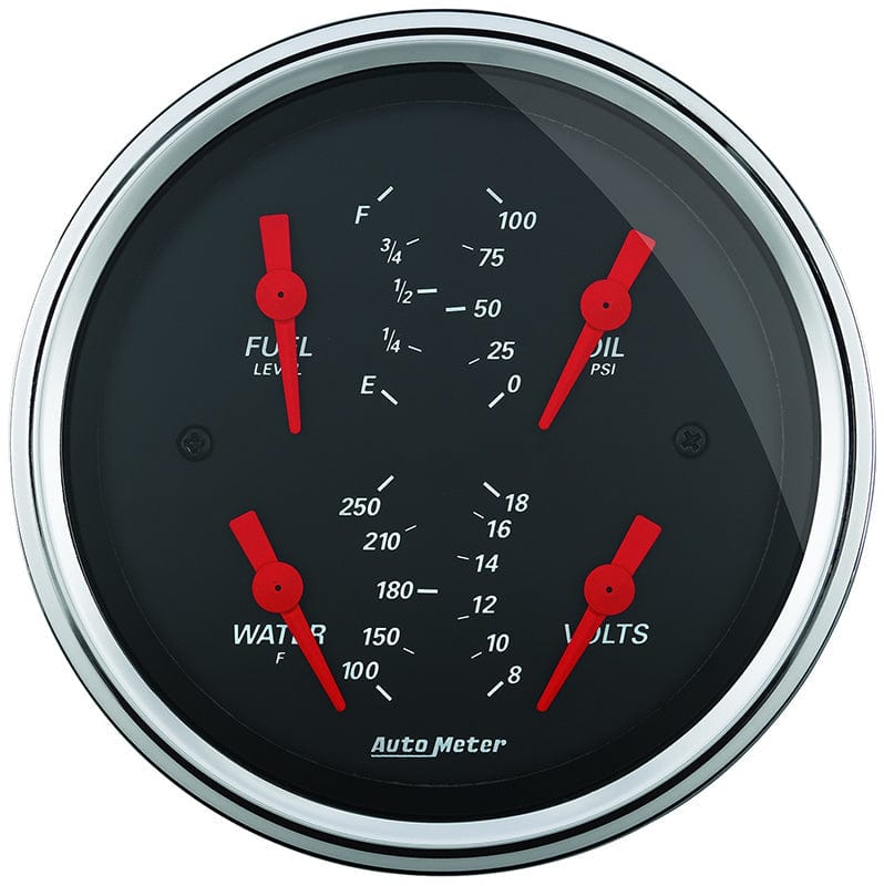 AUTOMETER Fuel Level, Oil Pressure, Water Temp and Volts Auto Meter Designer Black Series 3-3/8" Quad Gauge AU1414 SR