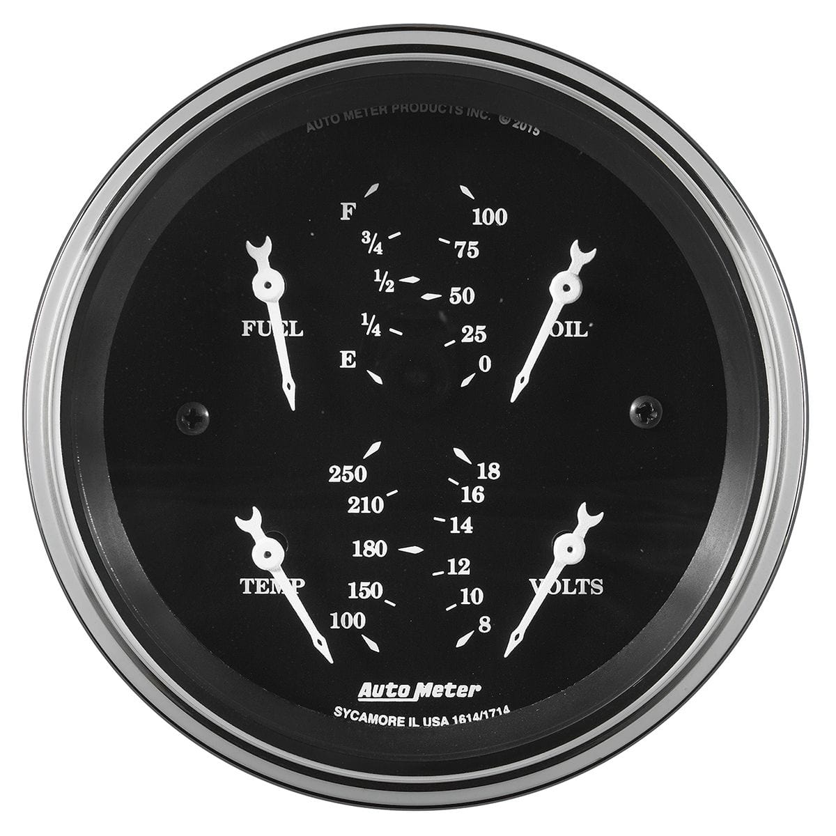 AUTOMETER Fuel Level, Oil Pressure, Water Temp and Volts Auto Meter Old Tyme Black Series 3-3/8" Quad Gauge AU1713 SR