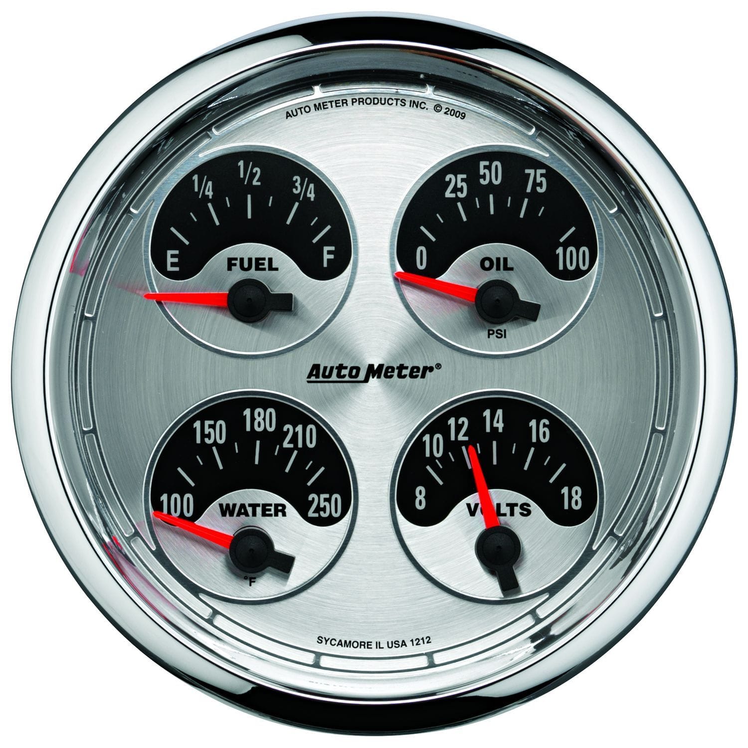AUTOMETER Oil/Water/Volt/Fuel Gauge, 5 in. Auto Meter American Muscle Quad Gauge AU1212 SR
