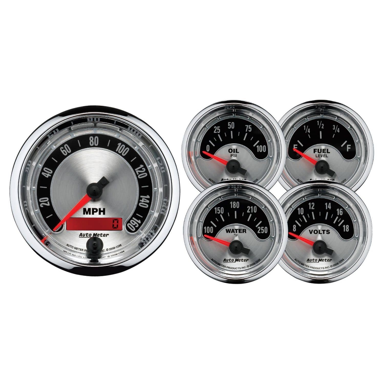 AUTOMETER Speedometer, Water Temperature, Fuel Level, Voltmeter, Oil Pressure Auto Meter American Muscle Analog Gauge Kit AU1202 SR