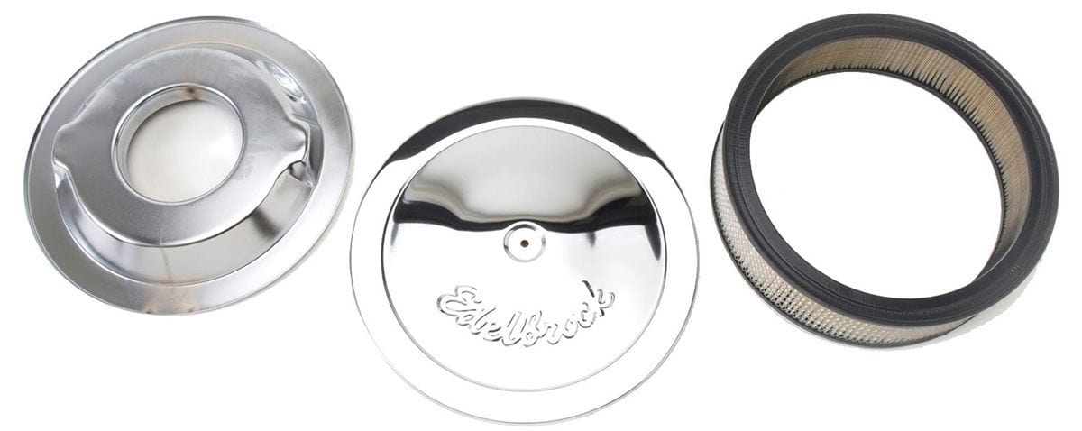 EDELBROCK 14" diameter with 3" element, 3-3/4" overall height Edelbrock Pro-Flo Chrome Air Cleaner ED1221 SR