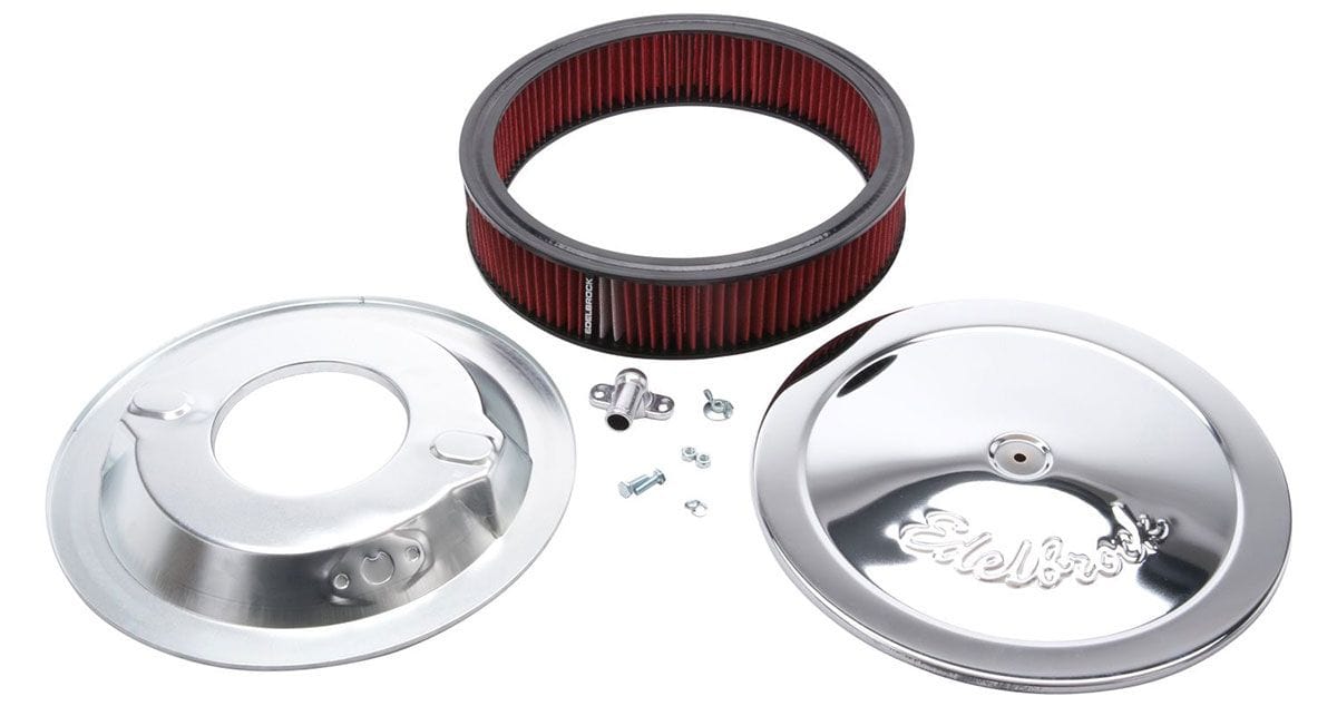 EDELBROCK 14" x 3" With 5/8" Drop Base Edelbrock Pro-Flo Chrome Round Air Cleaner ED1224 SR