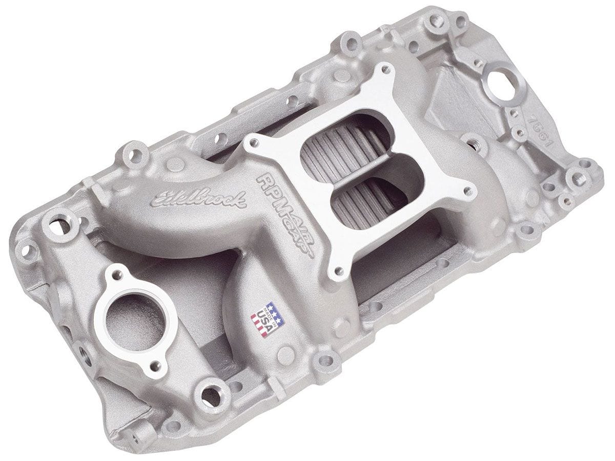 EDELBROCK Big Block Chevy oval port heads, 1500-6500 rpm Edelbrock RPM Air-Gap 2-O Intake Manifold ED7561 SR