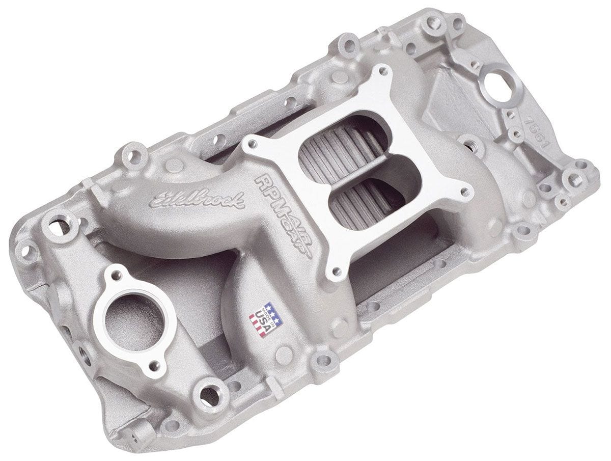 EDELBROCK Big Block Chevy oval port heads, 1500-6500 rpm Edelbrock RPM Air-Gap 2-O Intake Manifold ED7561 SR