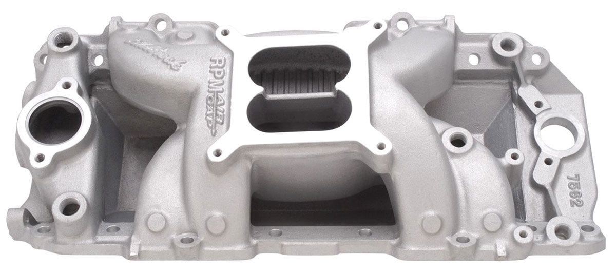 EDELBROCK Big Block Chevy rectangle port heads, 1500-6500 rpm Edelbrock RPM Air-Gap 2-R Intake Manifold ED7562 SR