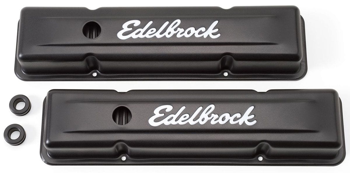 EDELBROCK Chevrolet 262-400 '59-86 (low), 2.8" overall height Edelbrock Signature Series Black Valve Covers ED4443 SR